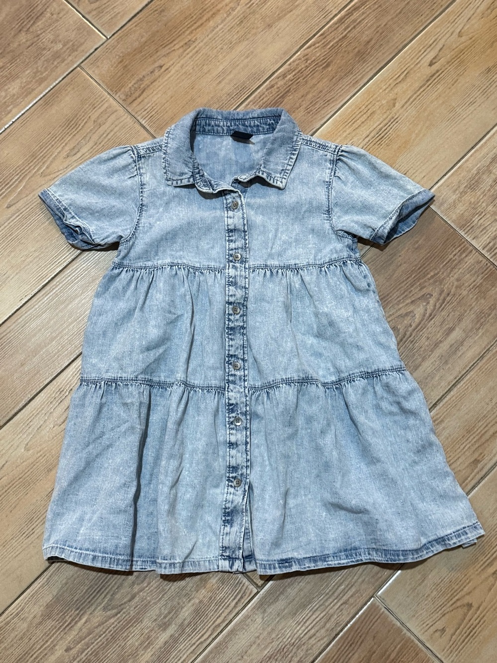 GAP Light Denim Button-Front Tiered Dress - Blue